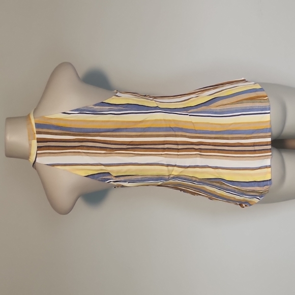 DREW yellow/blue/tan tie front sleeveless top-M - Picture 3 of 8